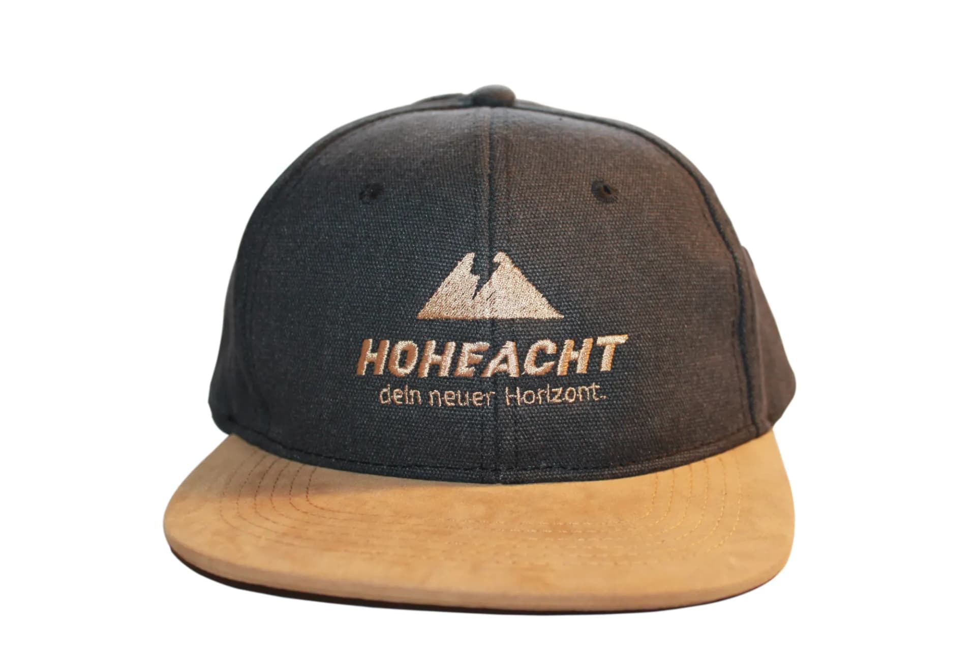 Schwarze Snapback-Cap mit gesticktem Logo und Schirm in Veloursoptik